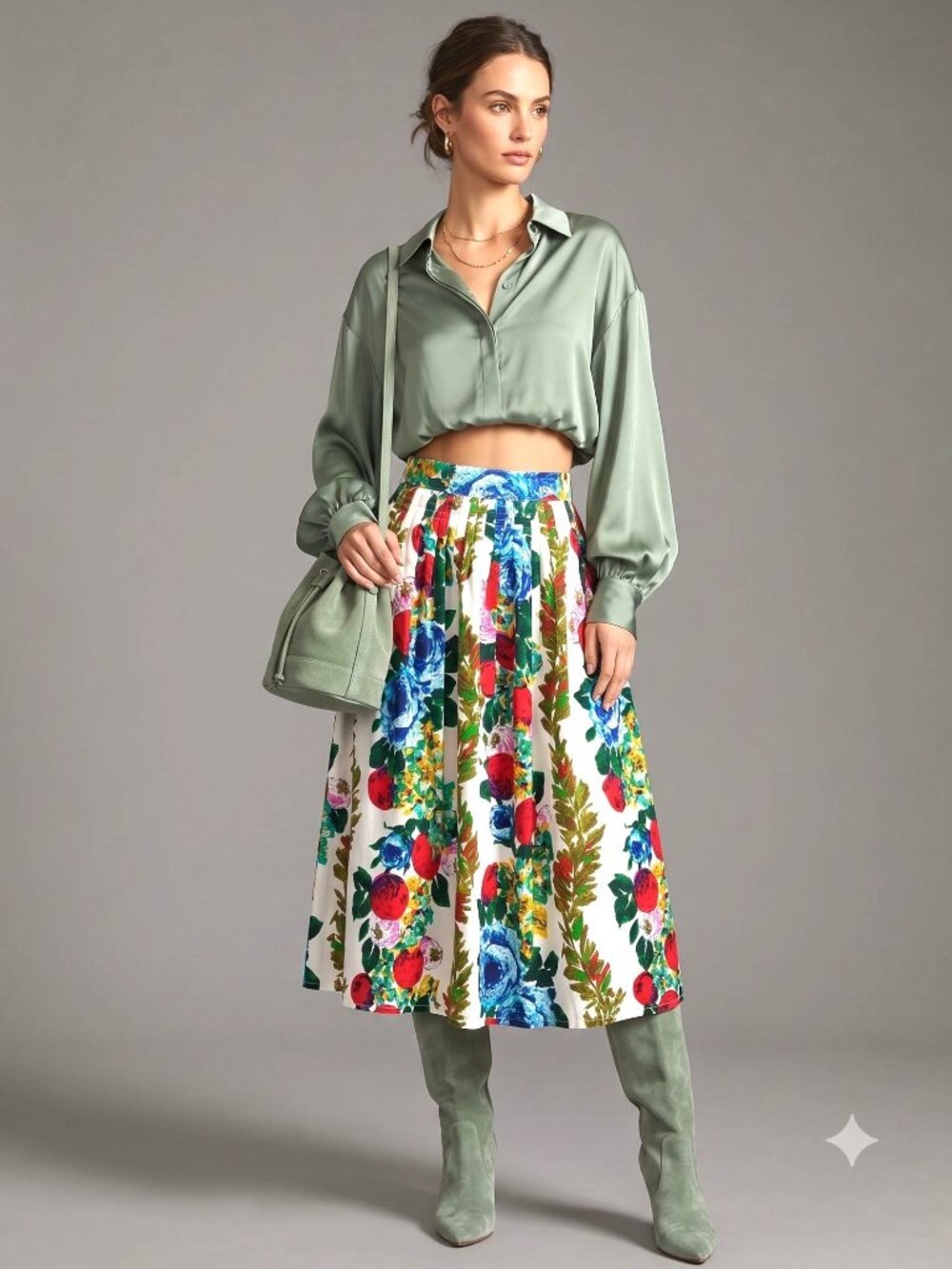 Bianca Floral Twee skirt M Pleated A-Line Floral Modesty Boho Prairie Vintage - Picture 4 of 11